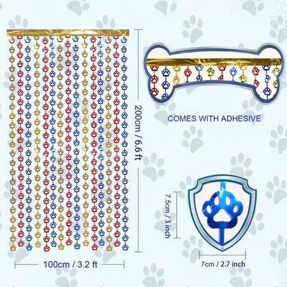LOLStar Paw Birthday Decorations - 2 Pack Red, Yellow & Blue Tinsel Foil Fringe Curtains | 3.3 x 6.6ft Photo Booth Props & Room Decor