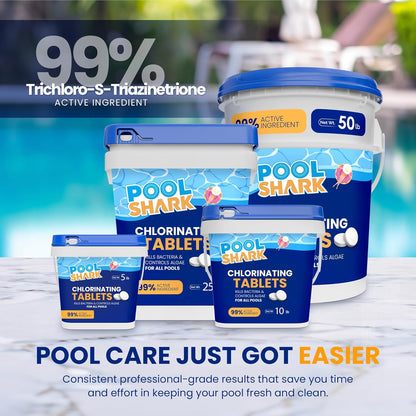 Pool Shark Chlorine Tablets - 3-Inch Slow-Dissolving 90% Active Chlorine - Ideal for Inground, Above Ground Pools & Spas (5 lbs)