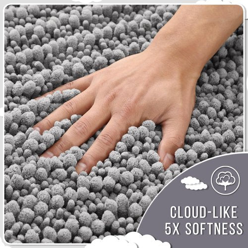Yimobra Bathroom Rugs Non Slip Washable 32x20 Inch - Ultra Soft Absorbent Chenille Bath Mat, Quick Dry Shaggy Floor Carpet for Tub Shower, Gray Home Decor Accessories