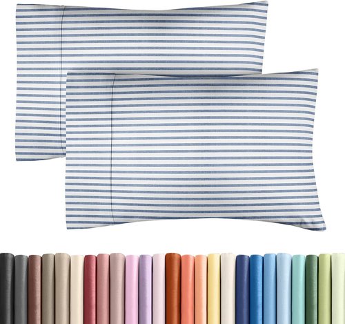 King Pillow Cases by [Brand Name] - Ultra Soft Hotel Quality Covers | Wrinkle-Free & Fade Resistant - 2 Piece Set in Blue Stripes