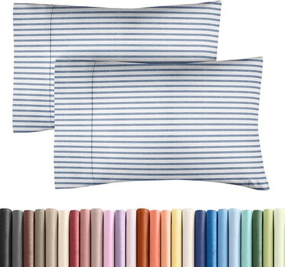 King Pillow Cases by [Brand Name] - Ultra Soft Hotel Quality Covers | Wrinkle-Free & Fade Resistant - 2 Piece Set in Blue Stripes