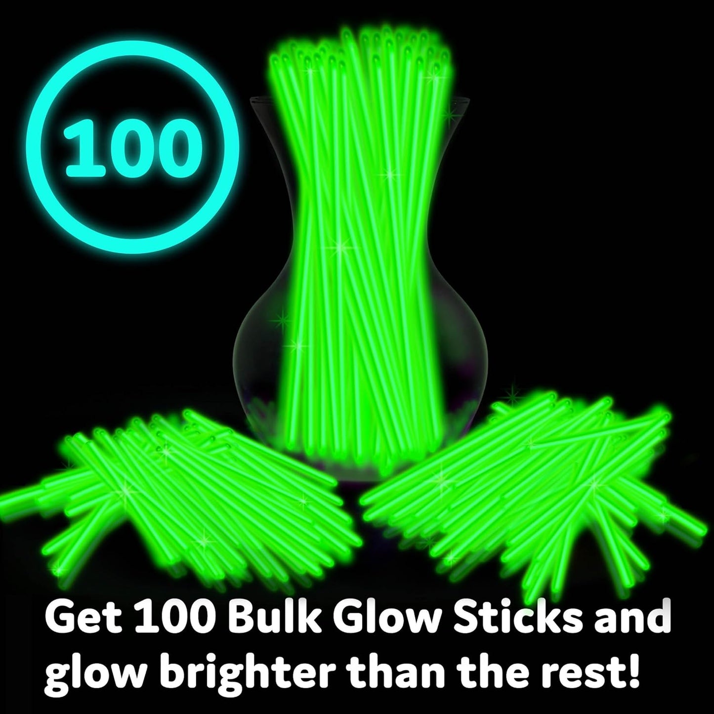 PartySticks Green Glow Sticks - 100 Pack of 8-Inch Glow in the Dark Light-Up Party Favors & Connectors