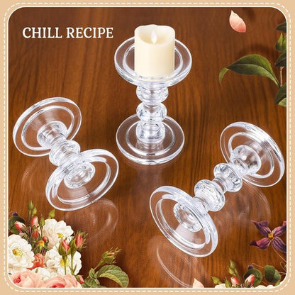 CHILL RECIPE Glass Candle Holder Set - Elegant Tall Crystal Holders for Pillar & Taper Candles | Set of 3