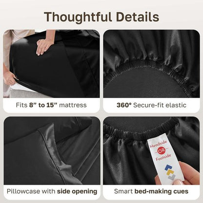 California Design Den Twin Bed Sheets Set - 100% Cotton, 400 Thread Count, Silky Smooth Sateen - Black
