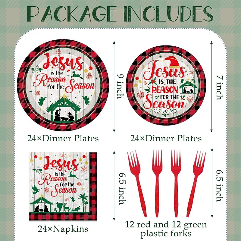 Jesus Is the Reason for the Season Christmas Plates - 9" Dinner Plates, 24 Count - Variation: Jesus Is Reason