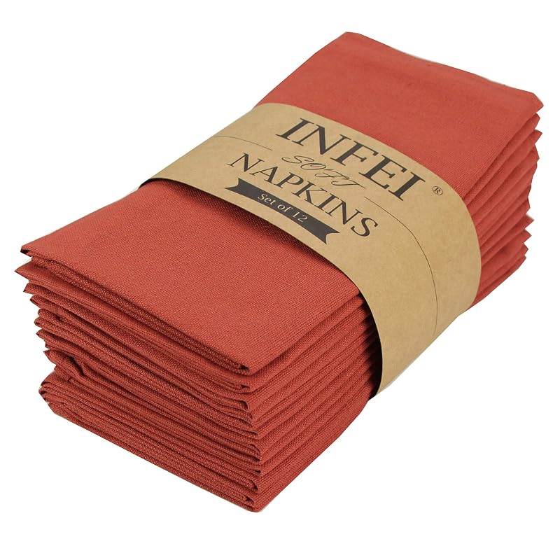 Cinnamon Solid Color Cotton-Blend Dinner Napkins Set of 12, 17 x 17 in