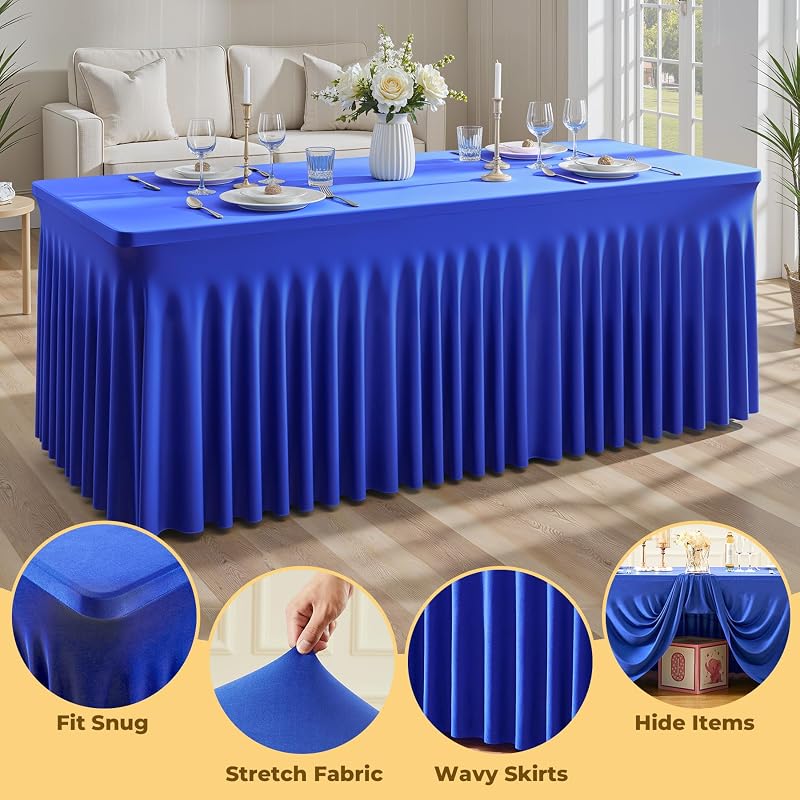 2 Pack Royal Blue Fitted 4 Ft Tablecloths - Spandex Stretch, Wrinkle-Resistant, Elastic for 4 Foot Rectangular Tables (Variation: Royal Blue+4 Feet - 2 Pack)