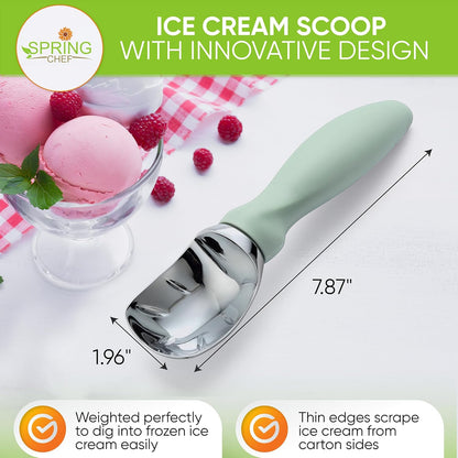 Spring Chef Ice Cream Scoop - Professional Heavy-Duty Scooper with Comfortable Handle | Perfect for Gelato, Sorbet, Cookie Dough