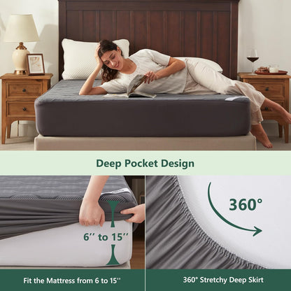 Skiennix Twin Size Waterproof Mattress Protector - Breathable 3D Air Fabric, Deep Pocket, Grey