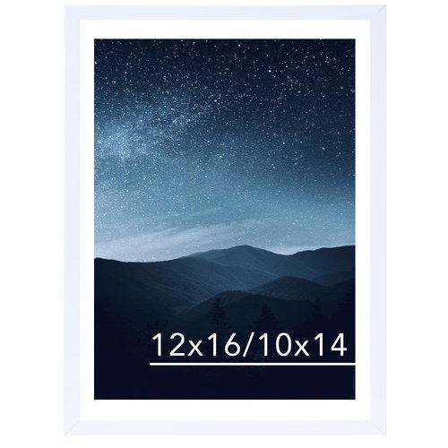JCJMY 12x16 Picture Frame White with 10x14 Mat for 30 x 40cm Diamond Art Painting, Display Photo 10 x 14 with Mat or 12 x 16 Without Mat, Wall Hanging Large 30x40 Frame with Durable Plexiglass, White