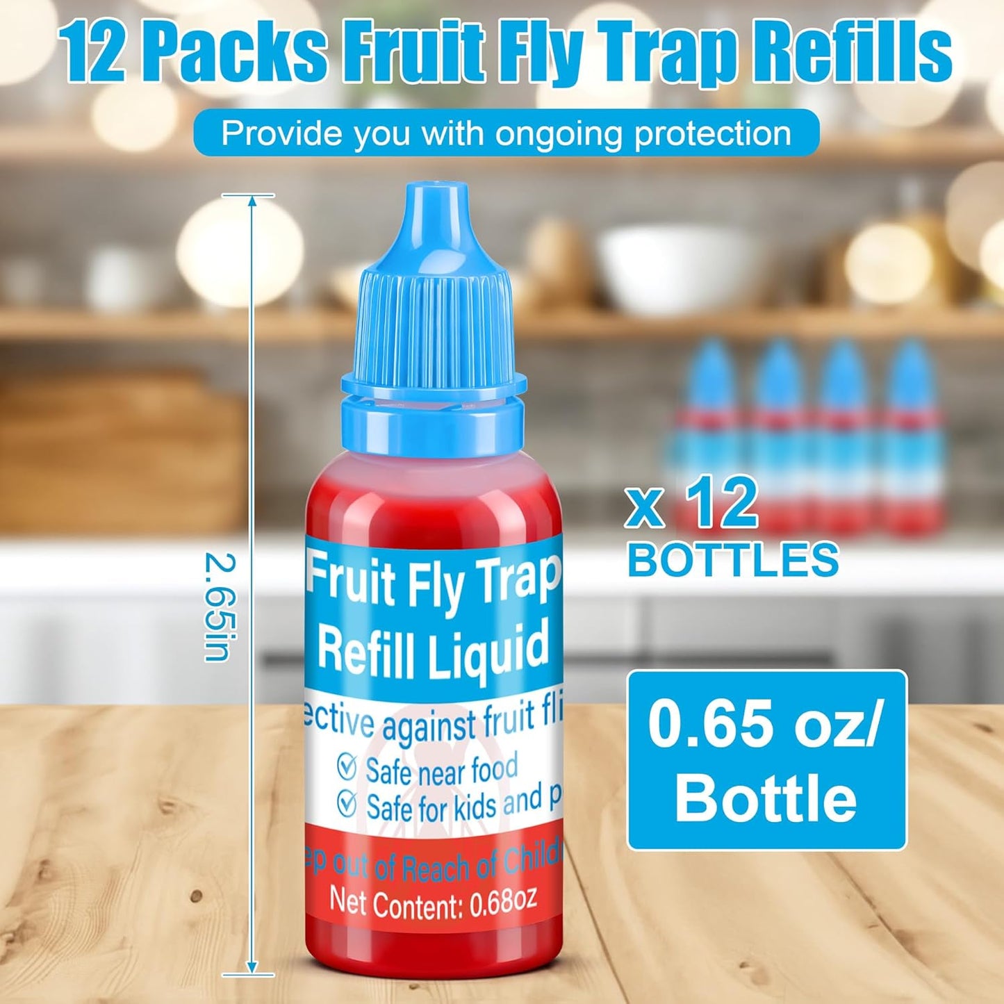 Skiennix Fruit Fly Trap Refills - 12 Pack Liquid Bait for Indoor Use | Safe for Pets & Food