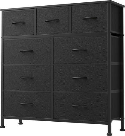 DUMOS 9-Drawer Dresser - Sturdy Fabric Storage Organizer with Metal Frame | Matte Black Finish