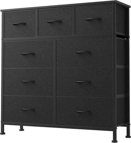 DUMOS 9-Drawer Dresser - Sturdy Fabric Storage Organizer with Metal Frame | Matte Black Finish