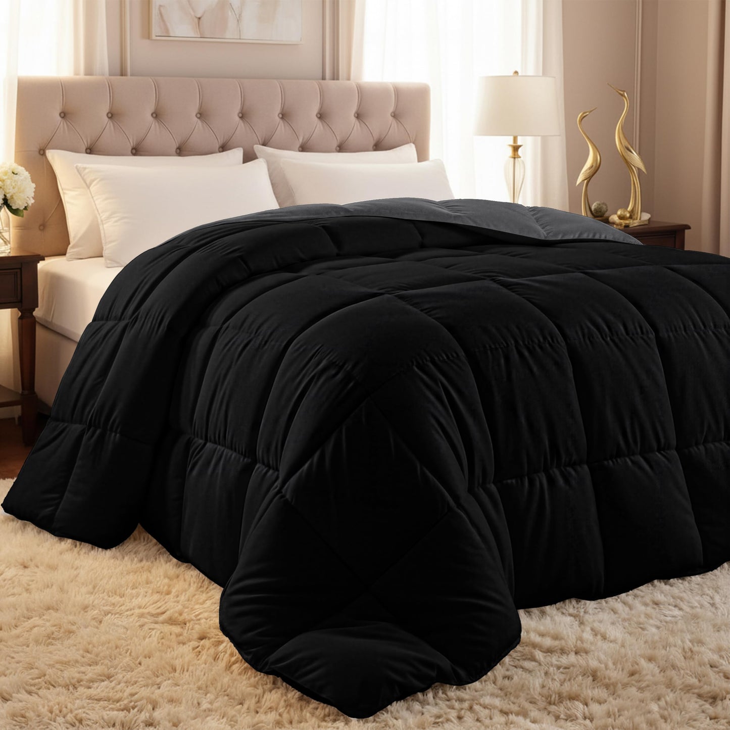 Utopia Bedding Queen Comforter Duvet Insert, Reversible Black/Grey Quilted Comforter with Corner Tabs, Box Stitched Down Alternative Comforters Queen Size 88 x 88 inches
