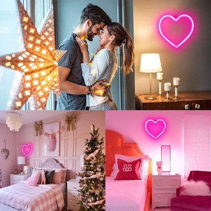 EXF Fairy Lights 4-Pack - Battery Operated with Timer | Pink Heart Neon Light - USB or Battery Powered for Bedroom & Party Decor