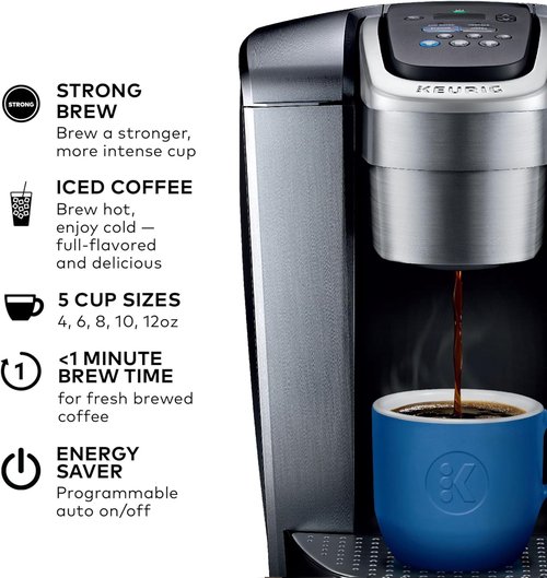 Keurig K-Elite Coffee Maker - Programmable Single Serve with Strength Control & Iced Coffee Capability | Brushed Silver, 8-12oz