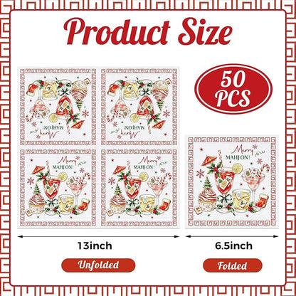 Merry Christmas Mahjong Napkins 50 Pk, 6.5 Inch - Variation: Christmas Mahjong