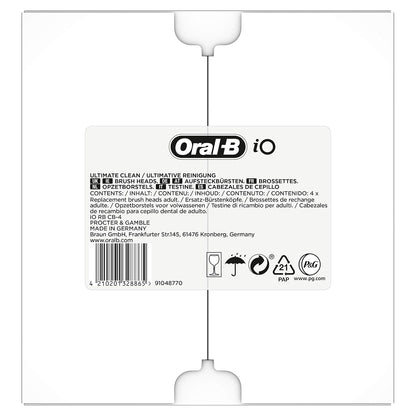 Oral-B iO Ultimate Clean Electric Toothbrush Head, Twisted & Angled Bristles for Deeper Plaque Removal, Pack of 4, Suitable for Mailbox, Black
