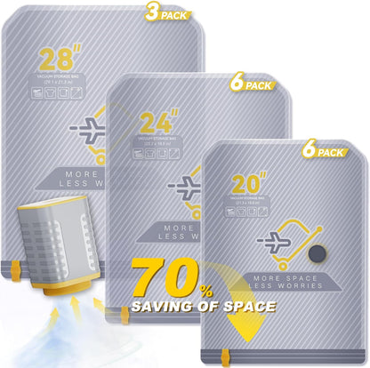 Skiennix 15-Pack Vacuum Bags - Space-Saving Compression Packing Bags with Wireless Pump | Travel Size