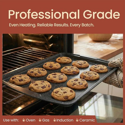 Gray Marble 10-Piece Bakeware Set - Nonstick Carbon Steel, Space-Saving Design, Dishwasher Safe, Oven Safe Up to 450°F