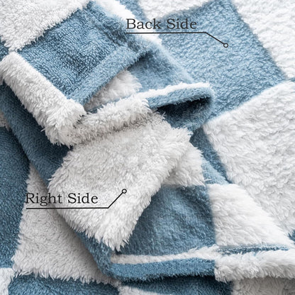 Skiennix Fleece Baby Blanket - 3D Checkerboard Design, Cozy & Fluffy for Infants | 30x40 Inches, Blue