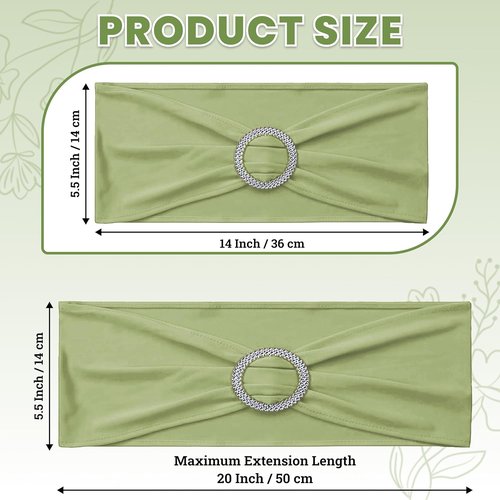 MDS Spandex Chair Sashes - Premium Stretch Covers with Buckle Slider for Weddings & Events | Sage Green, Pack of 100