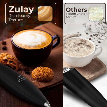 Zulay Kitchen Patented Tornado Triple Whisk Milk Frother with 2 Duracell Batteries – Handheld Foam Maker for Coffee, Lattes, Matcha & Hot Chocolate – Rich, Creamy Froth in Seconds