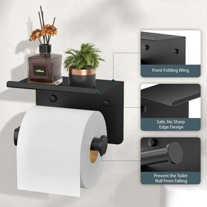 FORIOUS Toilet Paper Holder - Rustproof Stainless Steel with Shelf | Wall Mount, Adhesive or Screw