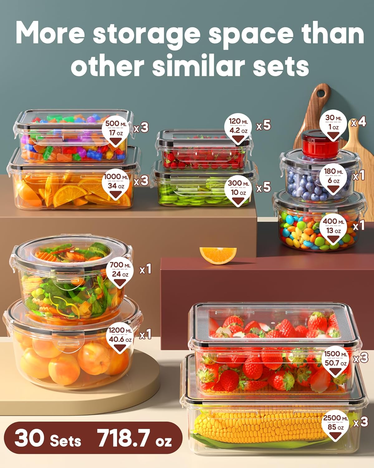 Skiennix 60 PCS Food Storage Containers - Airtight & Leak-Proof Set for Kitchen | BPA-Free, Microwave Safe