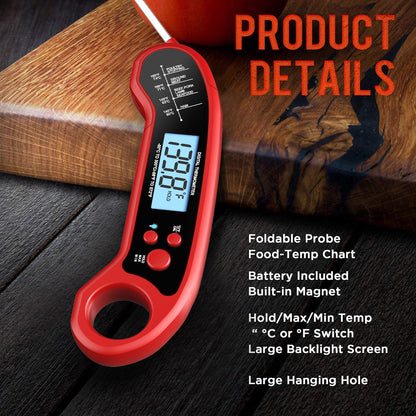Meat Thermometer Digital - Instant Read Waterproof Food Thermometer for Grill, BBQ & Cooking