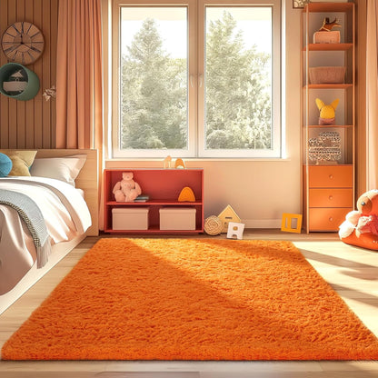 Ophanie Orange Fall Area Rug - Plush Soft Shaggy Carpet for Bedroom & Living Room | 4x6 Indoor Decor