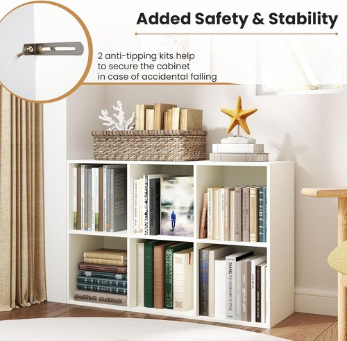 Giantex 6-Cube Bookcase - Modern 3-Tier Storage Organizer with Anti-Tipping Kits | White Finish