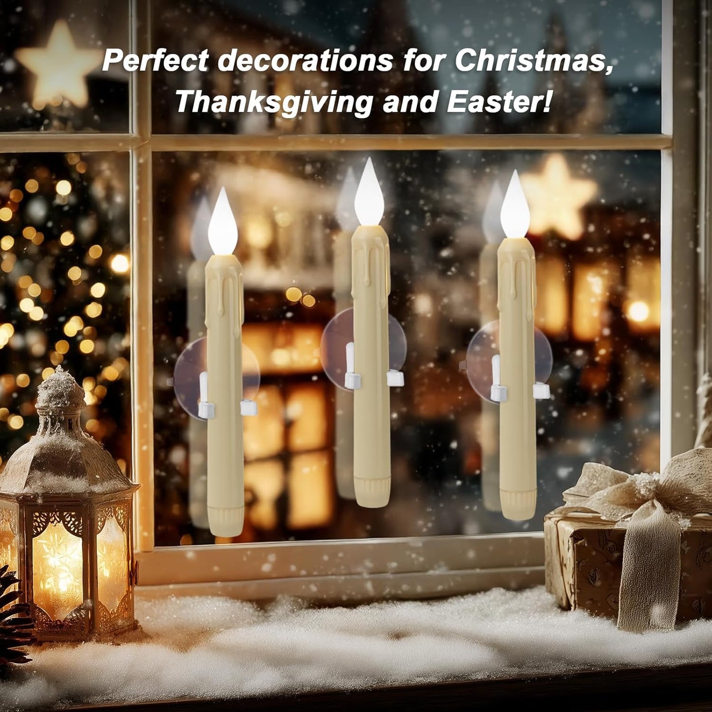 Skiennix 6 Pcs Sensor Window Candles - Flickering LED Lights with Suction Cups for Xmas Decor | White