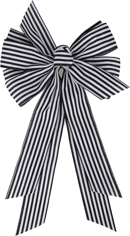 Meseey Large Black and White Striped Ribbon Bow - 20 x 11 Inch Farmhouse Wreath Decor & Tree Topper