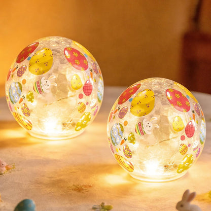 Skiennix Easter Glass Ball Lights - 2PCS LED Bunny Crackle Decorations | 3.93'' Tabletop Sphere Lamps