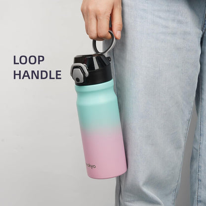 Skiennix Insulated Water Bottle - 18 oz Stainless Steel Flask with Straw & Carry Loop - Leak-Proof, Gum