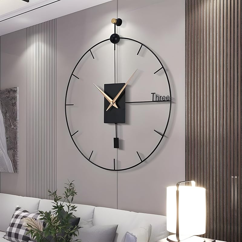 Large Wall Clock Living Room Decor 23"Modern Wall Clock with Swing Pendulum