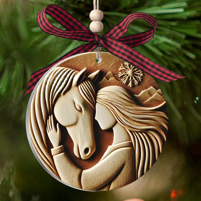 Horse Ornament for Christmas Tree - 3D Acrylic Decoration, Variation: Horse and Girls