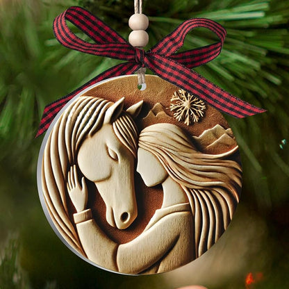 Horse Ornament for Christmas Tree - 3D Acrylic Decoration, Variation: Horse and Girls
