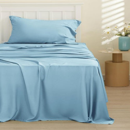 Bedsure Cooling Twin XL Sheets - Breathable Rayon from Bamboo | Soft, Deep Pocket Up to 16 Inches, Aqua