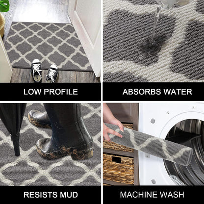 SHACOS Washable Runner Rug 20"x59" Dirt Trapping Non Slip Rubber Backing Rug Runner Floor Mats Carpet Runners for Entryway Hallway Kitchen Garage Laundry Room, Light Gray