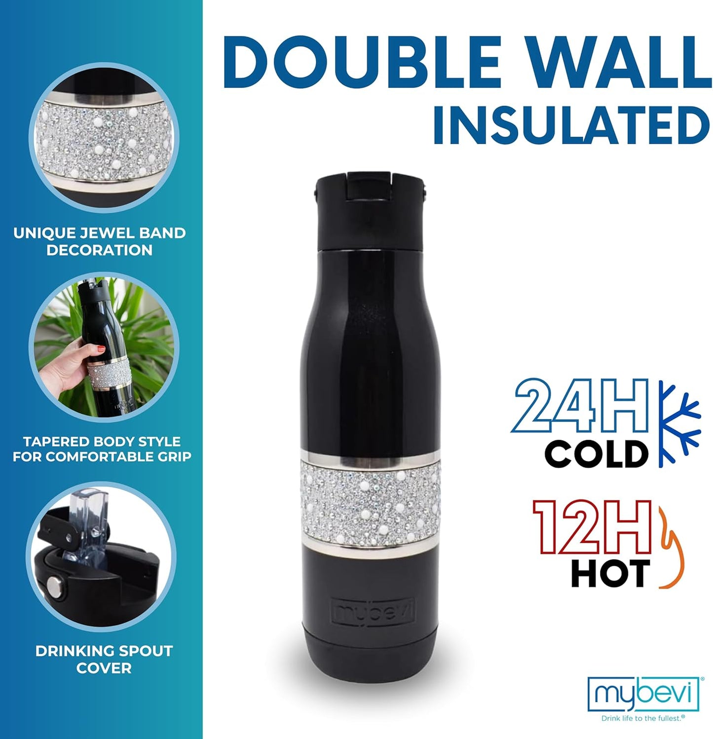MyBevi Hollywood Insulated Tumbler - 20oz Stainless Steel Travel Cup with Leak-Resistant Lid | BPA-Free, Reusable, Fits Cup Holders, Hot & Cold - Sport Black
