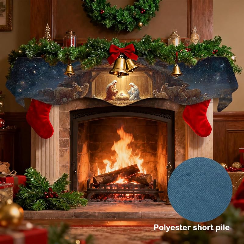 Nuxovilar Christmas Mantel Scarf Cover 19x79 in - Nativity Design, Polyester (YYE04304)