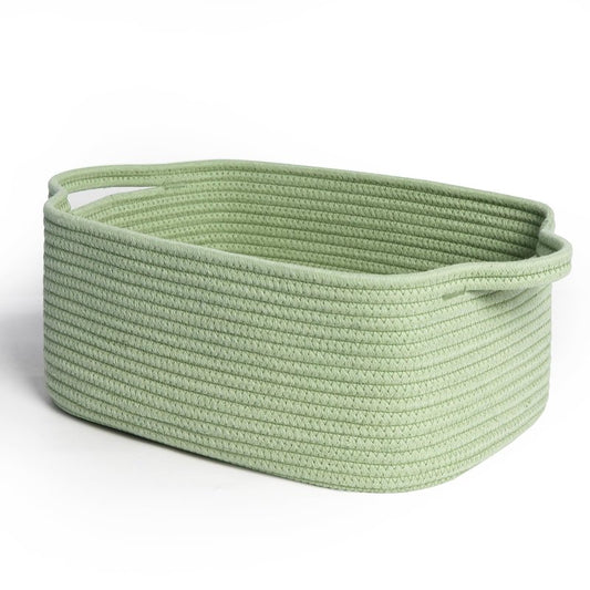 MEGASKET Green Basket, Woven Baskets for Gifts Empty, Medium Cotton Rope Dog Toy Box, Green Room Decor, Cute Baby Nursery Storage Organizer with Handle, Decorative Wicker Bin for Organizing Gift Towel