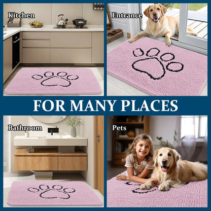 OLANLY Dog Door Mat - Absorbent Muddy Paws Doormat | Non-Slip Chenille 48x30, Dusty Rose