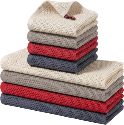 Homaxy Kitchen Towels Set - Ultra Soft & Absorbent Cotton Dishcloths | 8-Pack in Mixed Colors, 12x12 & 13x28 Inches