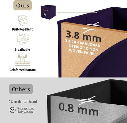 DECOMOMO Storage Baskets - 13x15x13 Cube Bins with Labels for Organized Shelves | Deep Violet (Set of 4)