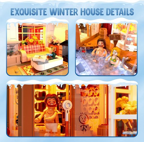 LUMIBRICKS Spa-Cabin Winter Lighting Building Bricks Set - 2235 Pcs LED Christmas Village Model for Families
