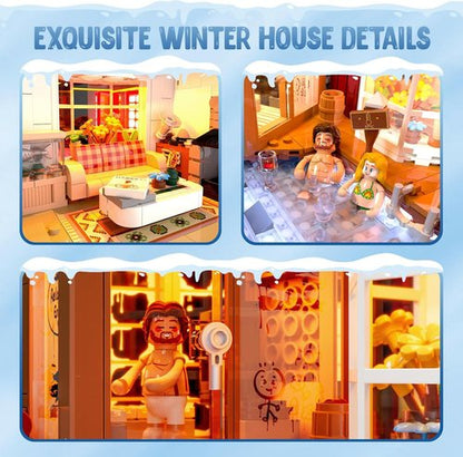 LUMIBRICKS Spa-Cabin Winter Lighting Building Bricks Set - 2235 Pcs LED Christmas Village Model for Families
