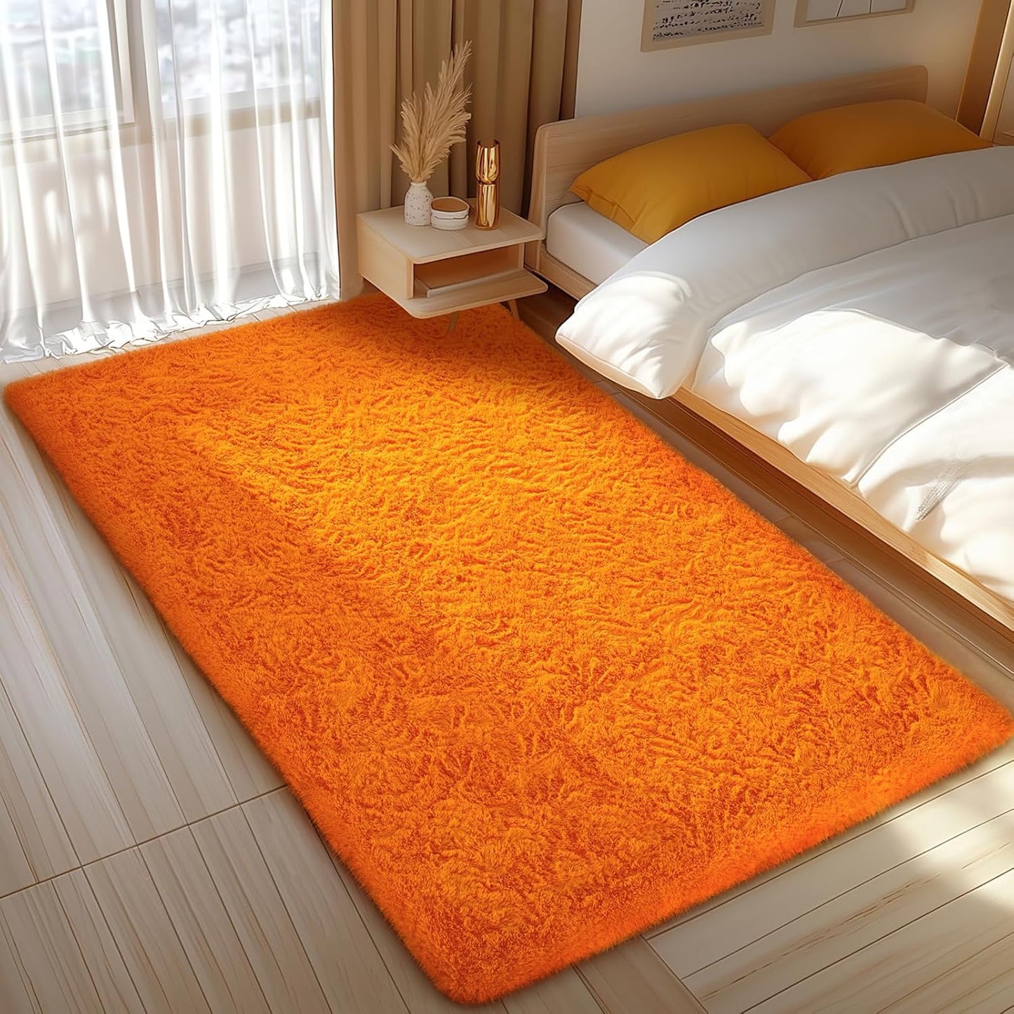 Ophanie Orange Fall Area Rug - Plush Soft Shaggy Carpet for Bedroom & Living Room | 4x6 Feet